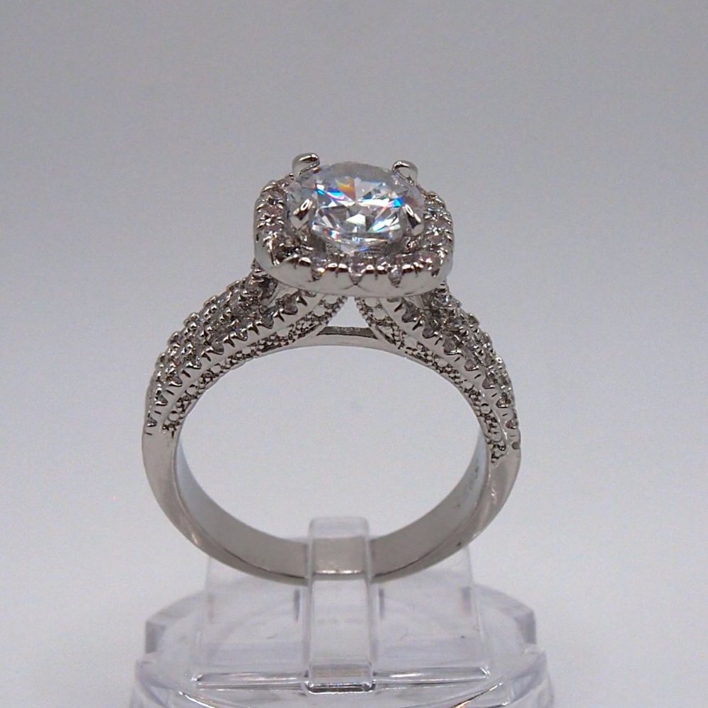 Ladies 2.50ctw  Halo Bridal Diamond Ring, 18K White Gold - Picture 6 of 15